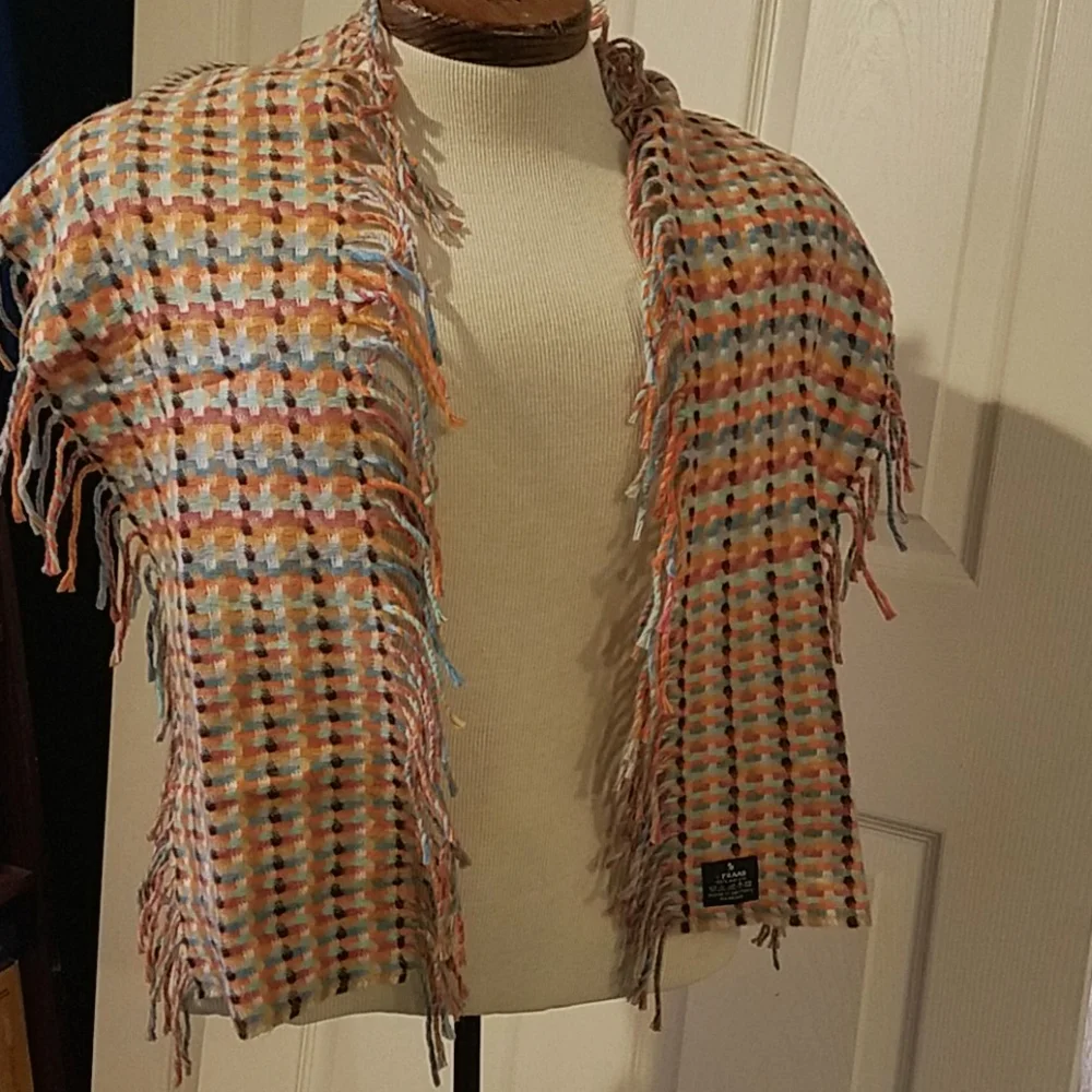 V.‎ Fraas multicolor checkered scarf fringe